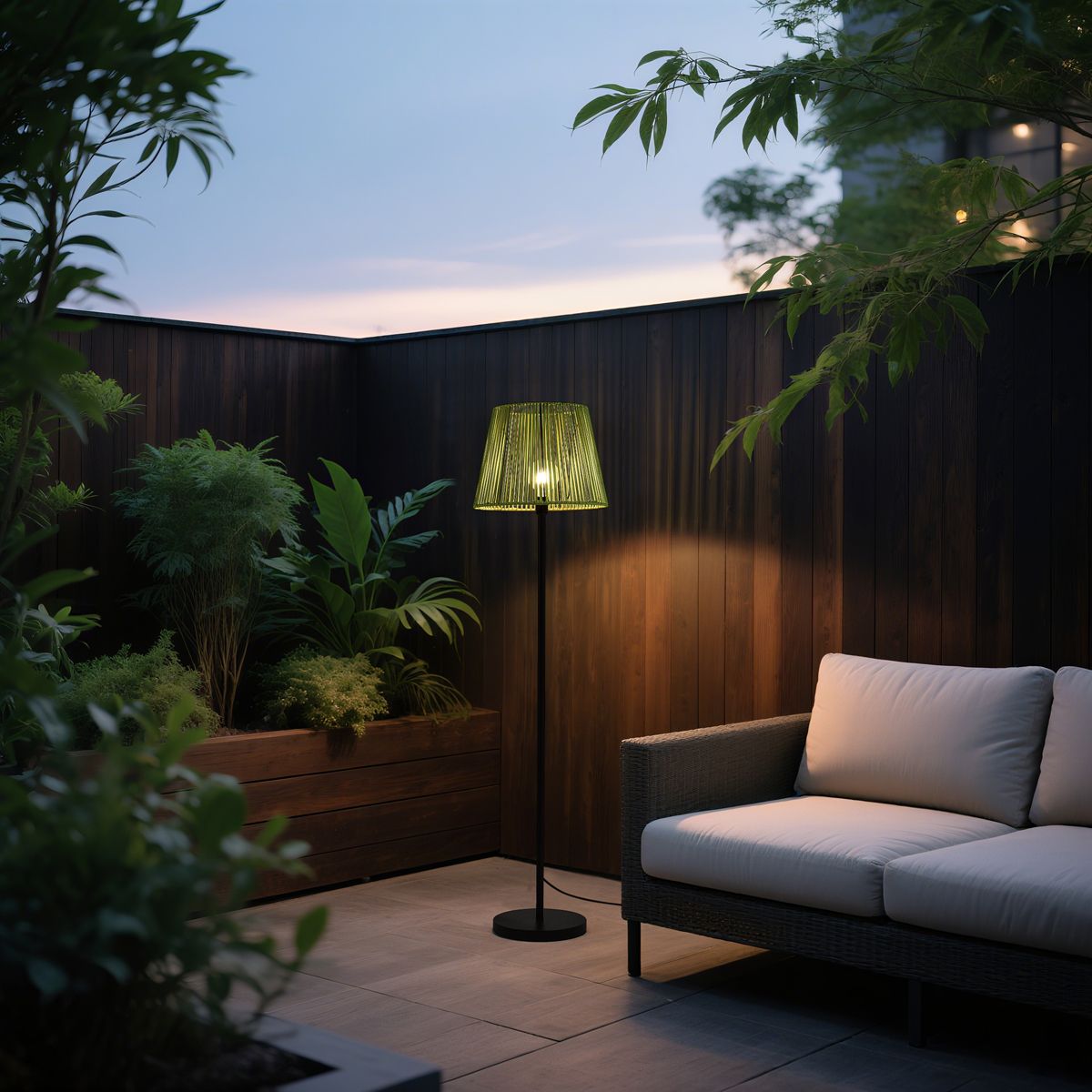 Buiten vloerlamp zwart met kap groen touw IP44 - Virginia Jayla