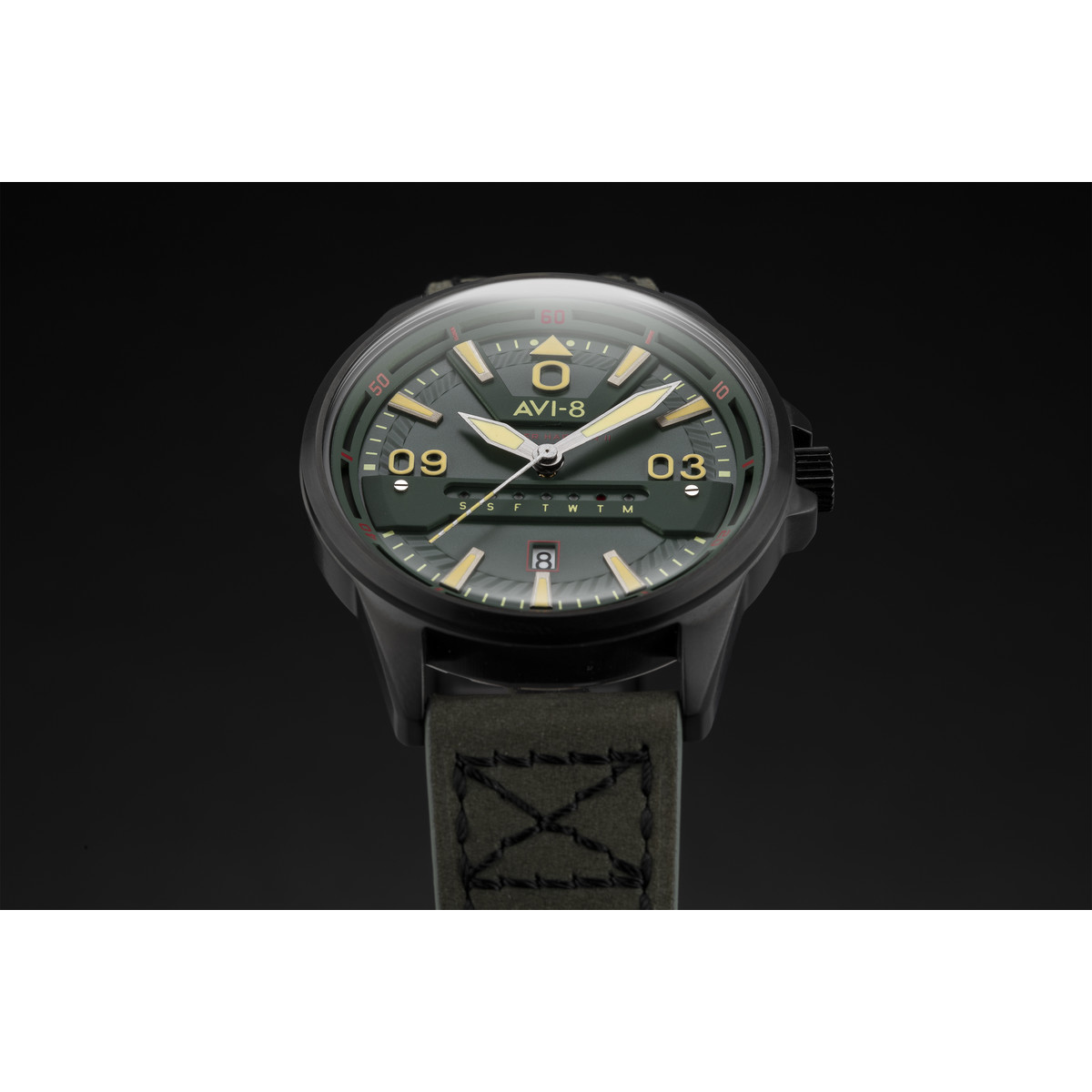 Montre AVI-8 homme acier cuir vert