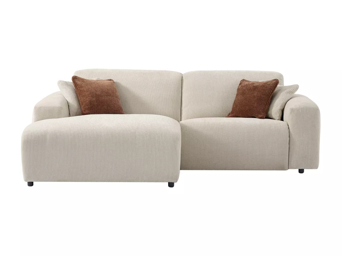 Canapé d'angle gauche relax électrique en velours côtelé beige TIRONO de Maison Céphy
