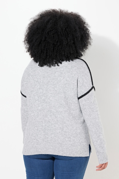 Pullover, Zierstreifen, Oversized, Stehkragen, Langarm