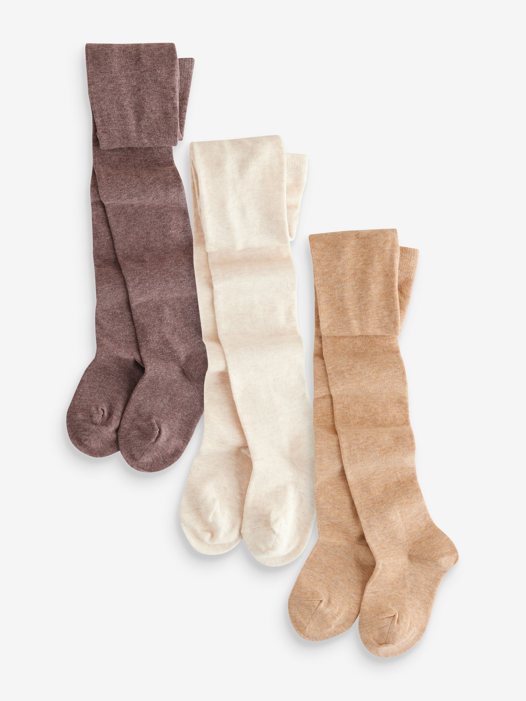 Crèmekleurig/neutraal - Set van 3 katoenrijke tights