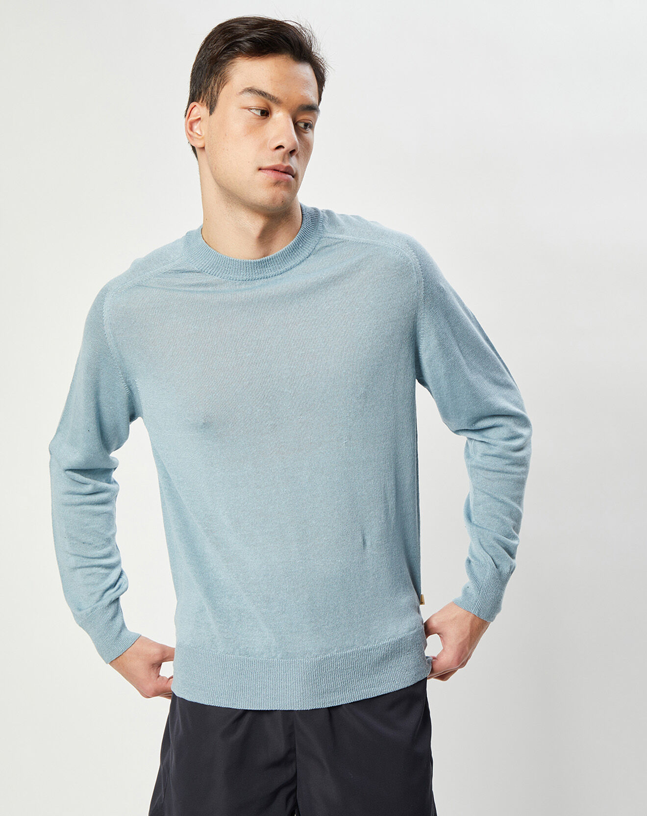 Bellerose Pull en Lin & Laine vierge Nepro col rond bleu clair