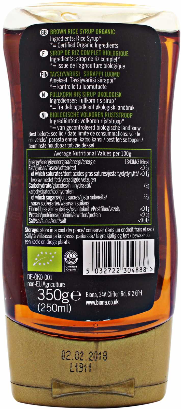 Xarope de Arroz Integral Orgânico Biona Organic 350g