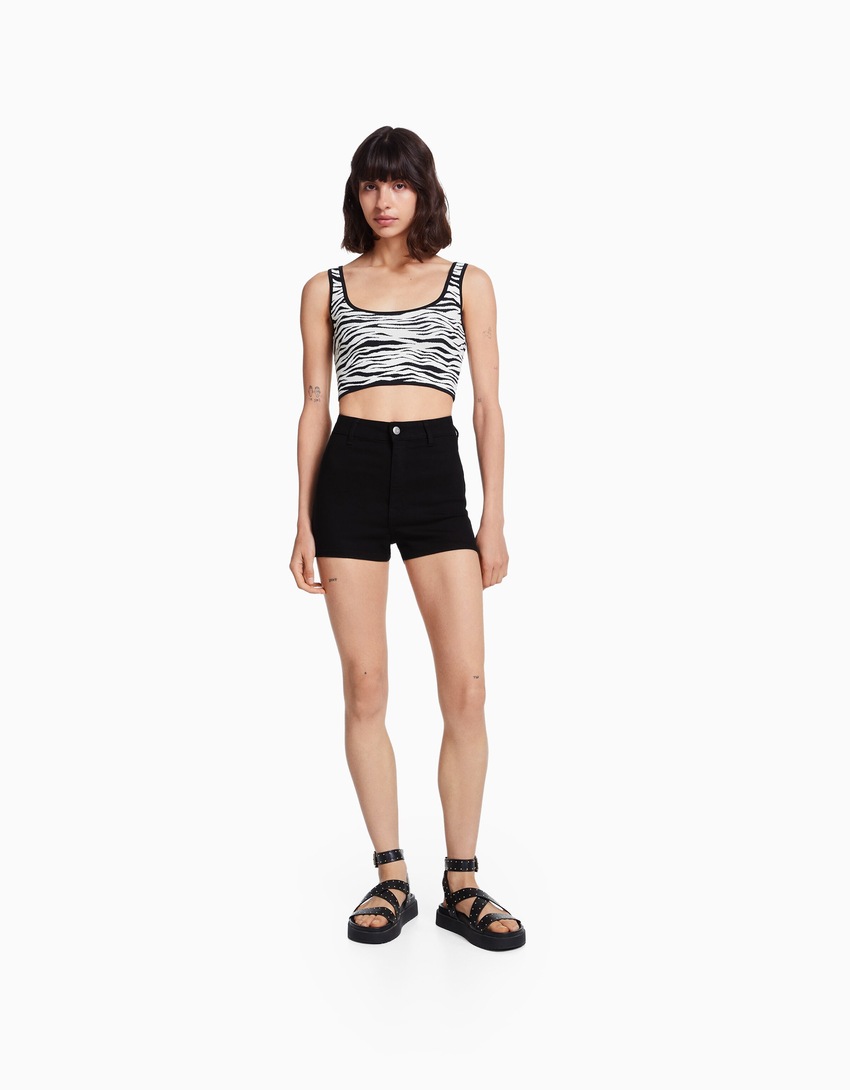 Shorts jeans de cintura alta com elastano