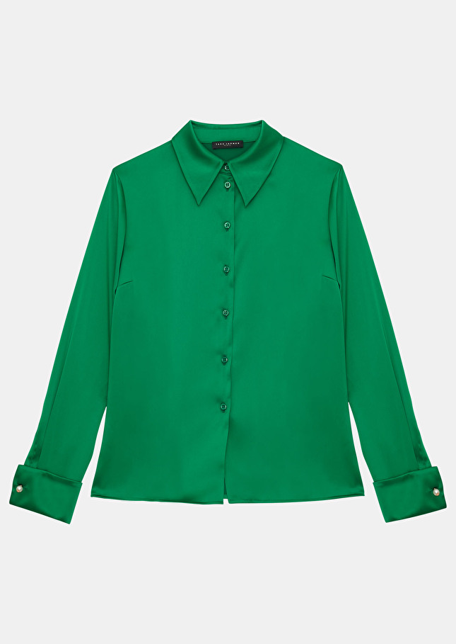Chemise Cynthiavert émeraude en satin fluide