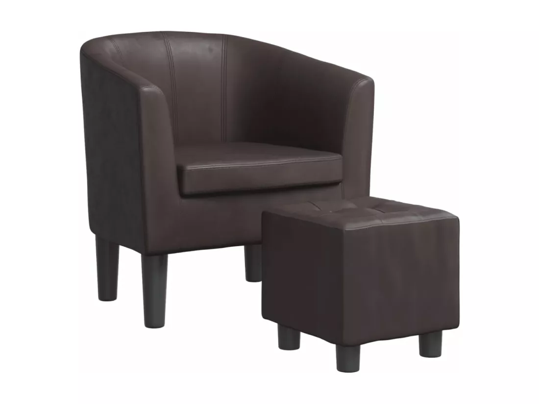 Fauteuil avec repose-pied marron similicuir