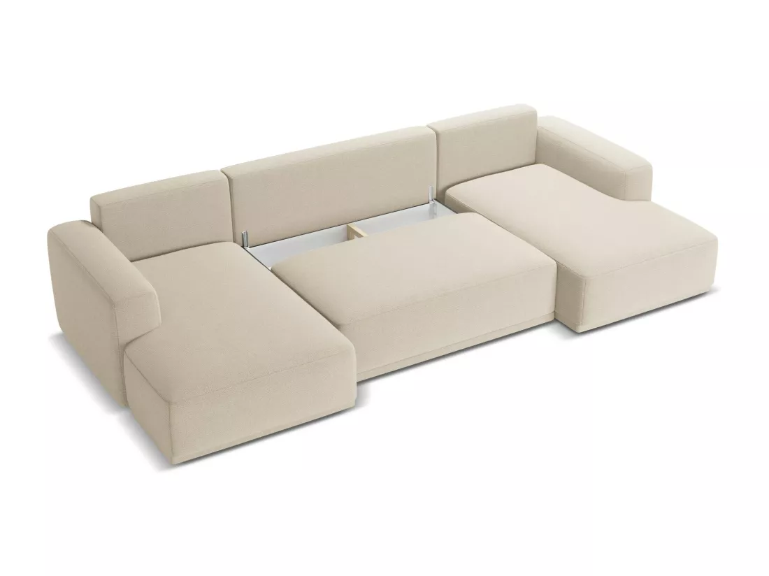 Canapé d'angle panoramique convertible en tissu chenille - beige foncé - KAILA