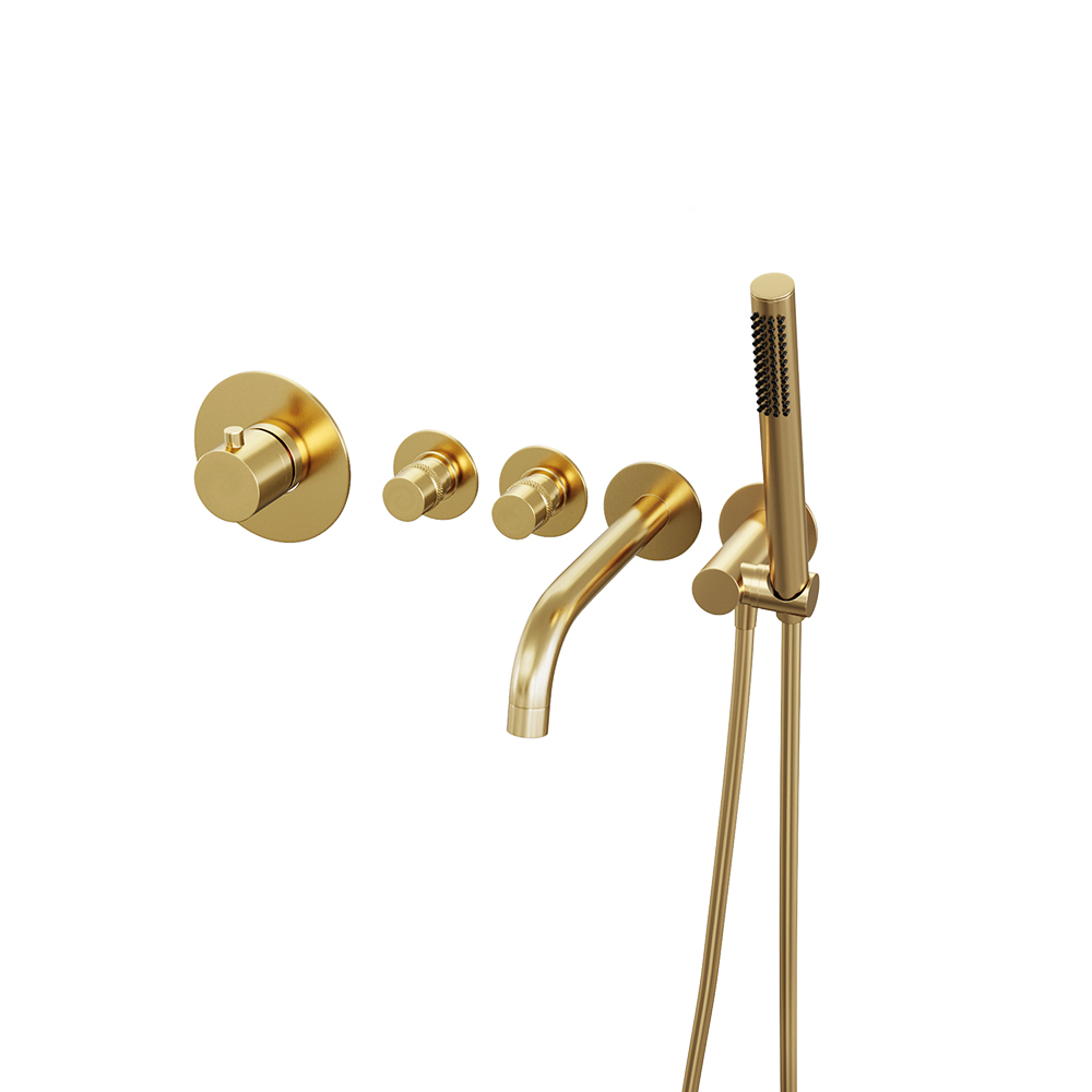 Brauer Gold Edition inbouw badkraan met uitloop en staafhanddouche geborsteld messing PVD