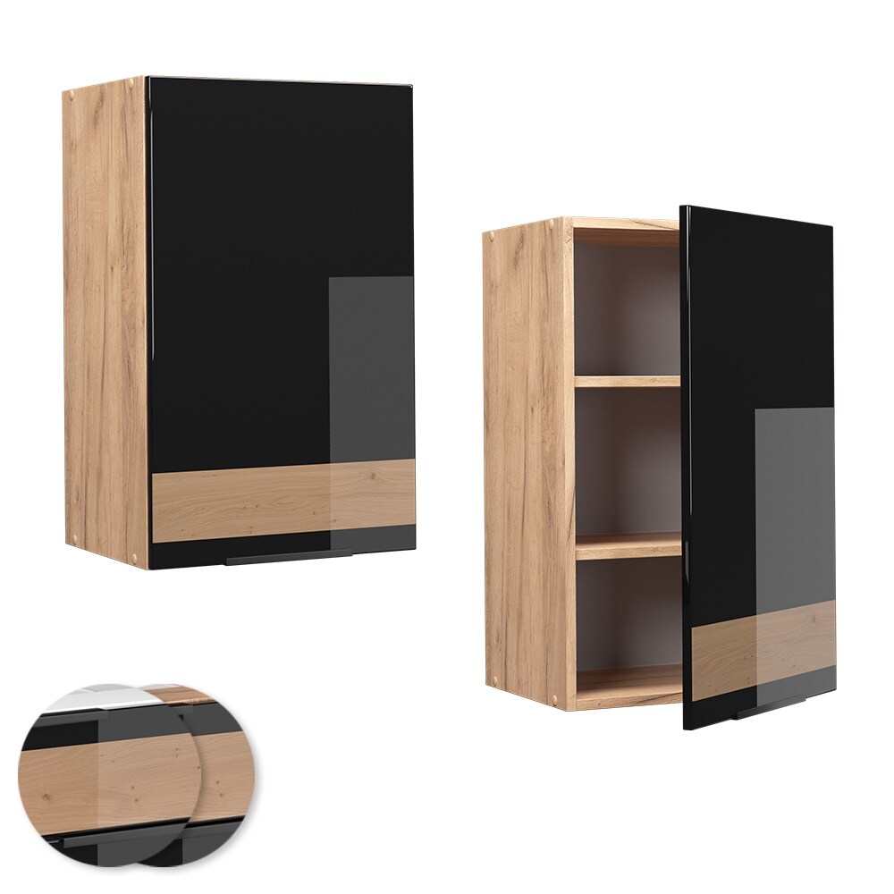 Vicco Hängeschrank Küchenschrank Küchenmöbel Fame-Line Eiche Schwarz 45 cm modern Hochglanz