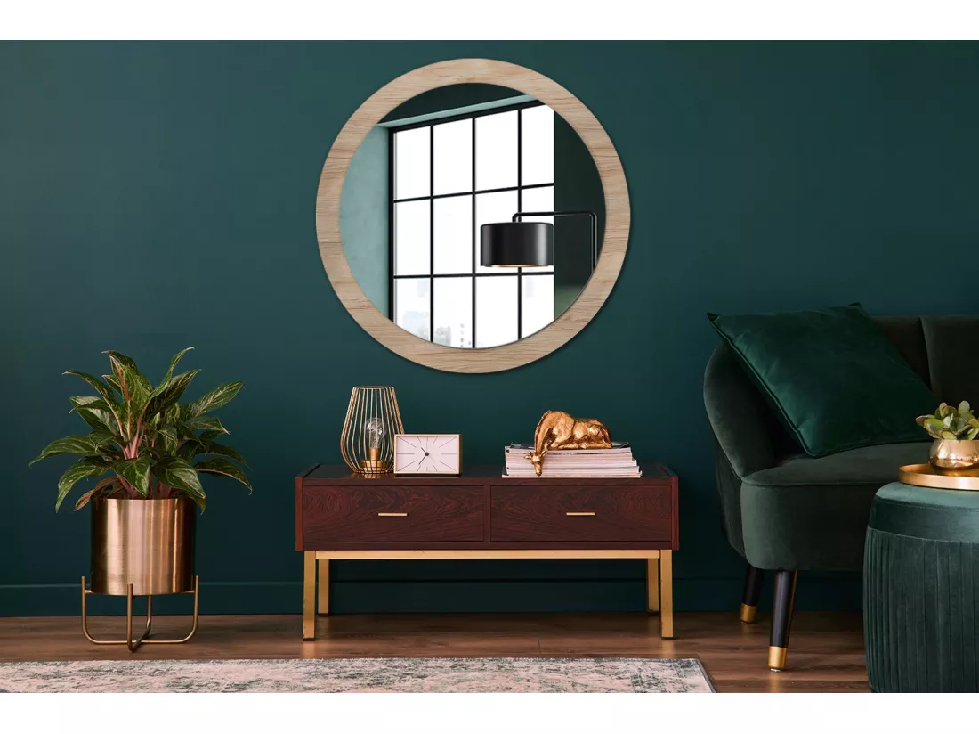 Miroir rond décoratif - Bois - 90 cm