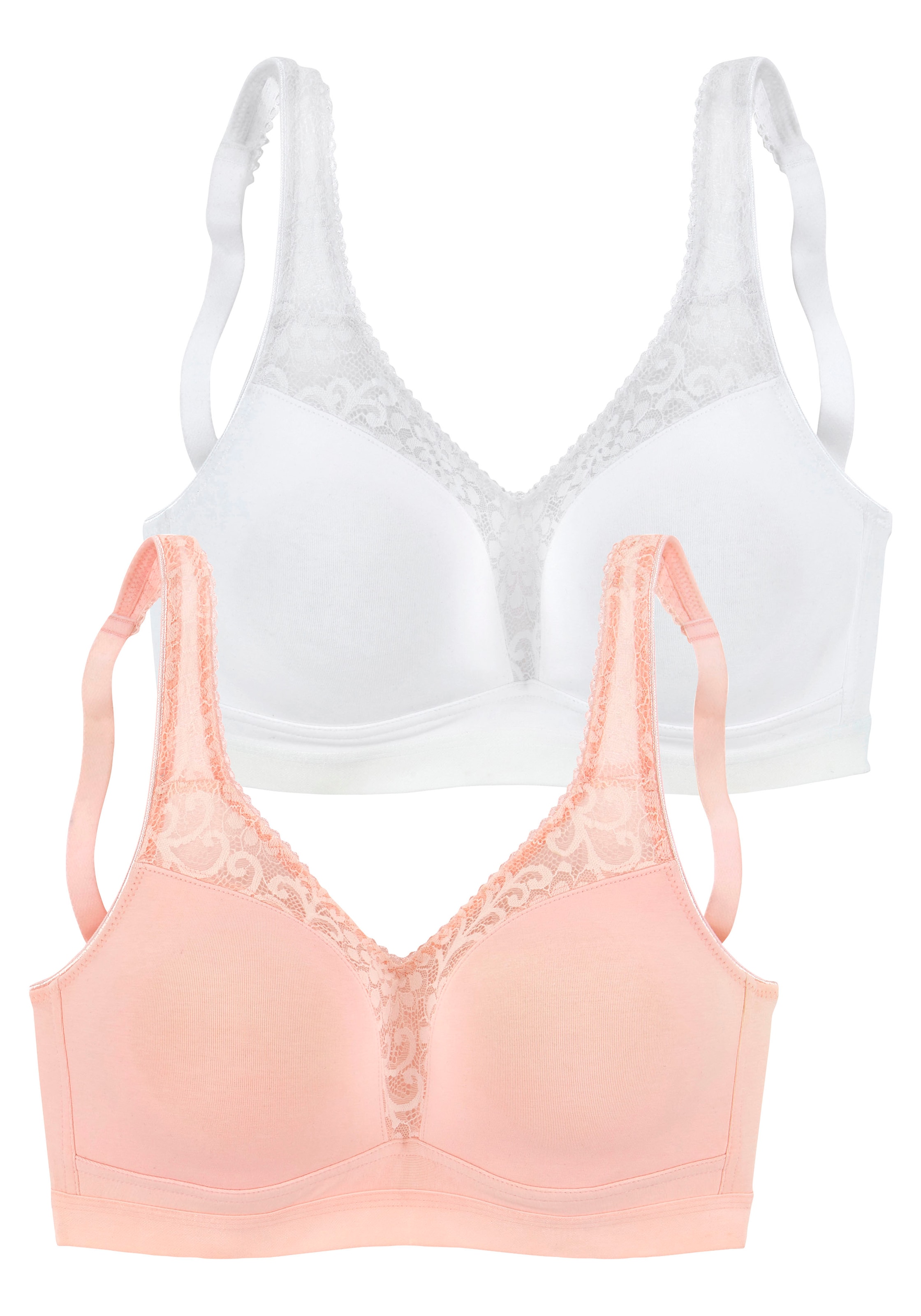 petite fleur Entlastungs-BH, 2 Stücker Packung, ohne Bügel mit femininer Spitze im Doppelpack