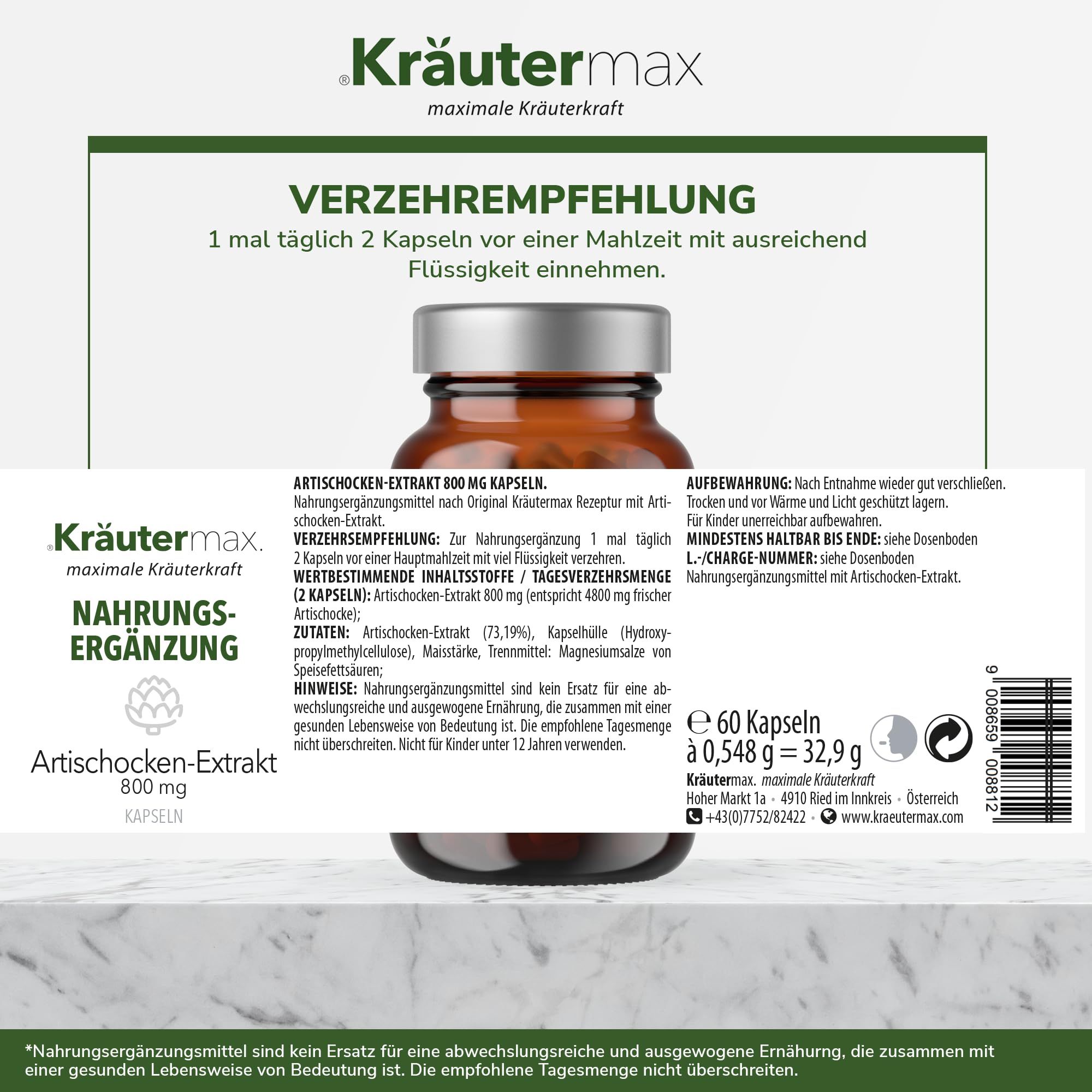 Kräutermax Artischocken-Extrakt 800 mg Kapseln