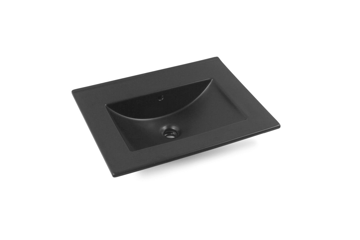 Fontana Lento wit badkamermeubel ribbelfront met zwarte wastafel 60cm zonder kraangat