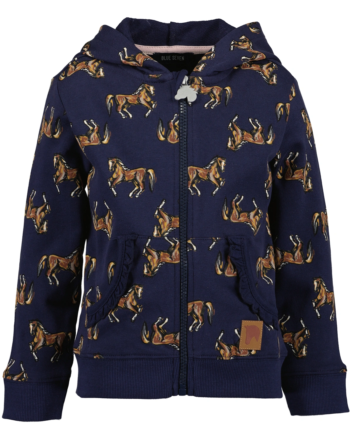 Kapuzen-Sweatjacke HORSES AOP in blau