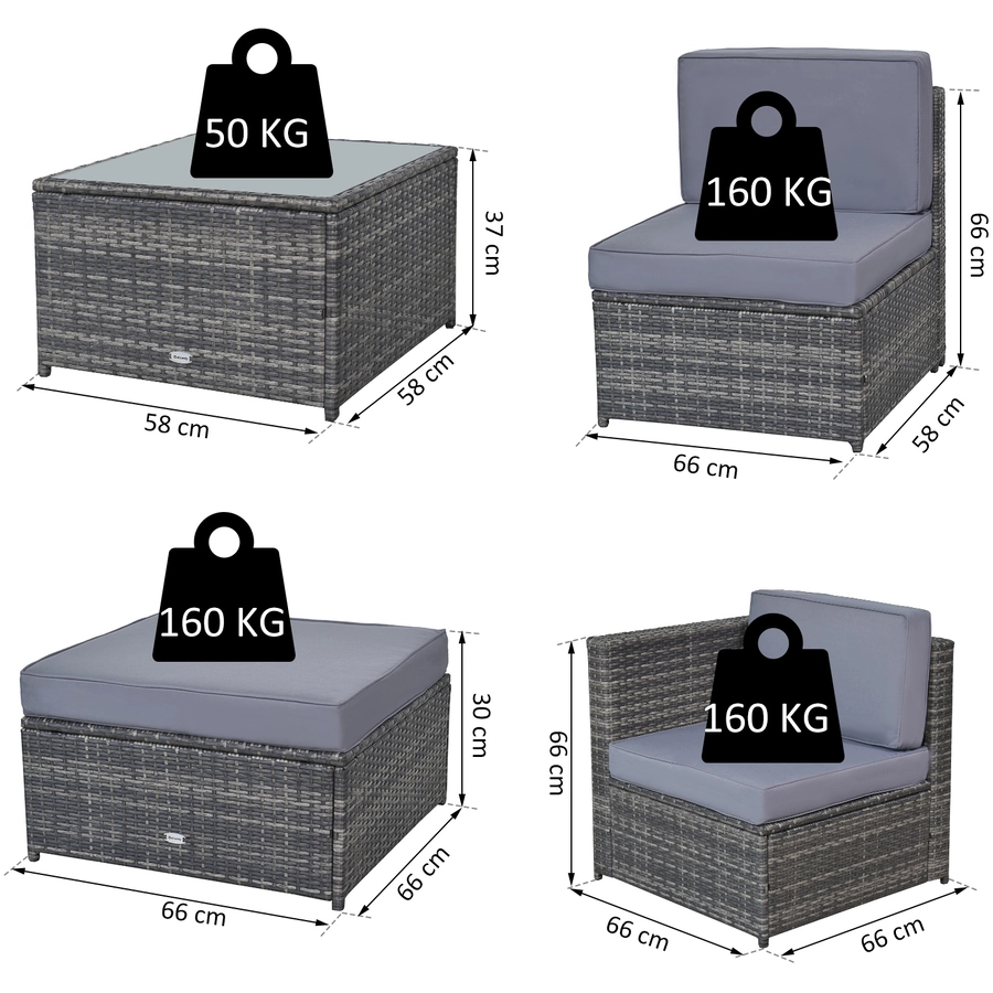 Outsunny Rattan Gartengarnitur als 7-teiliges Set grau
