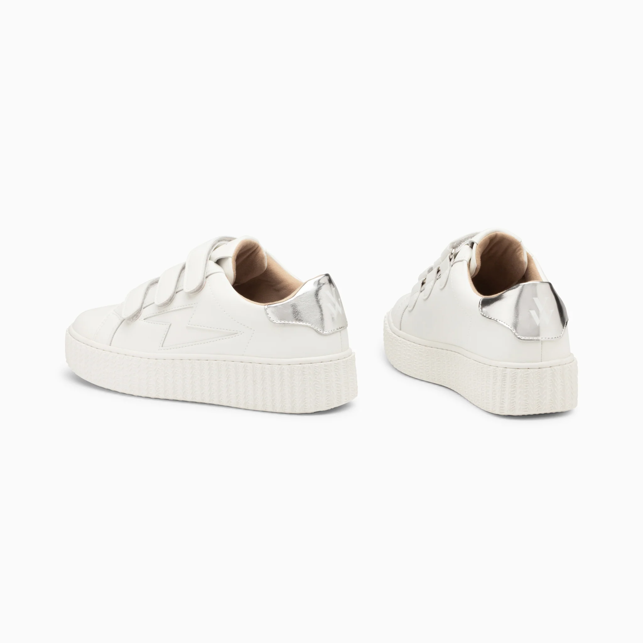 Sneakers-Baskets éclair Maria blanc et argent à scratchs