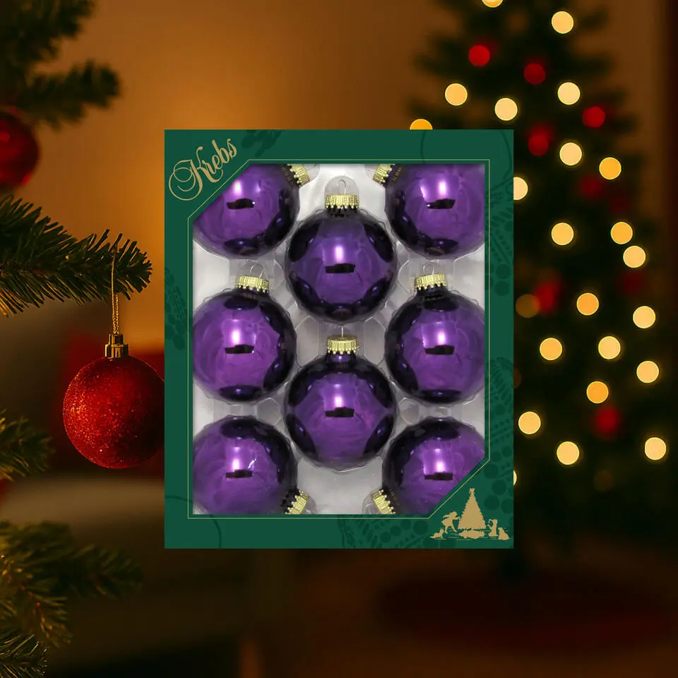 Krebs Kerstballen - 8x st - koning paars - 7cm - glas - glans