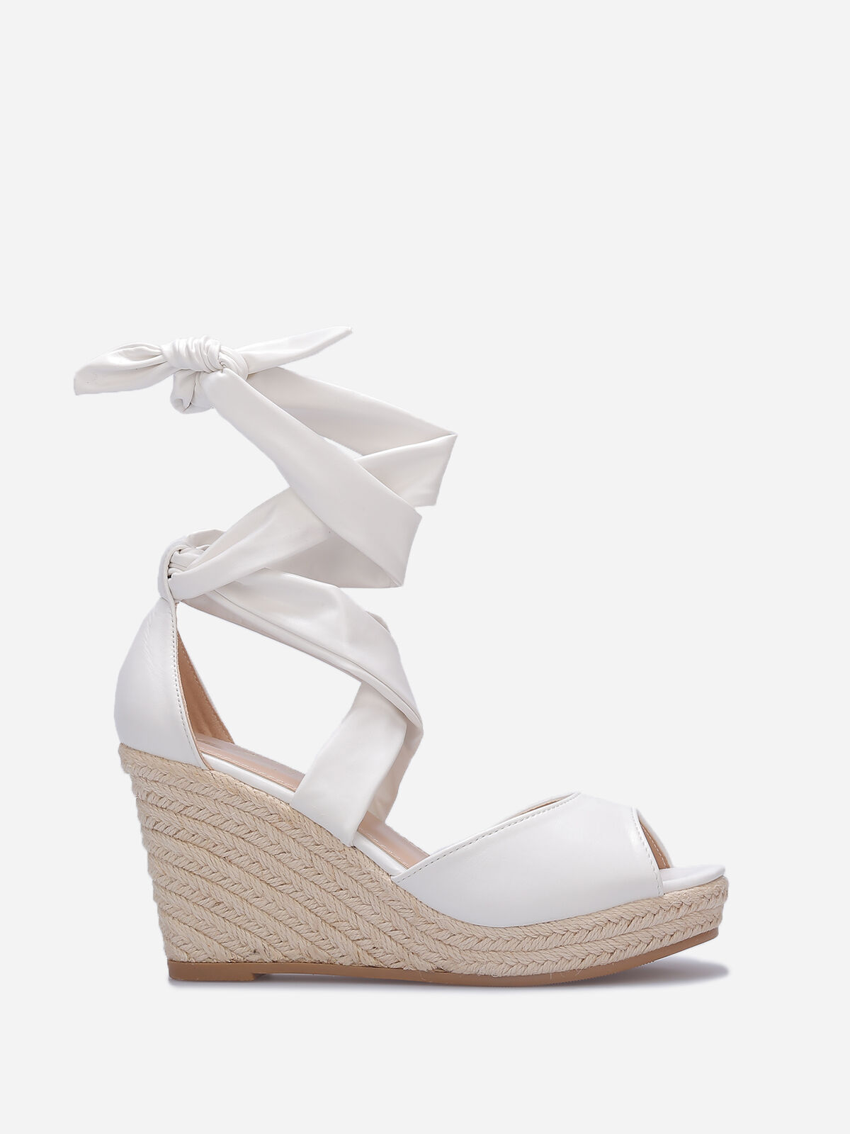Sandales compensées en suédine à nouer- Blanc