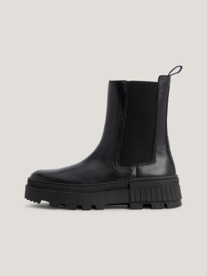 Botas Chelsea de couro com sola grossa e cano alto