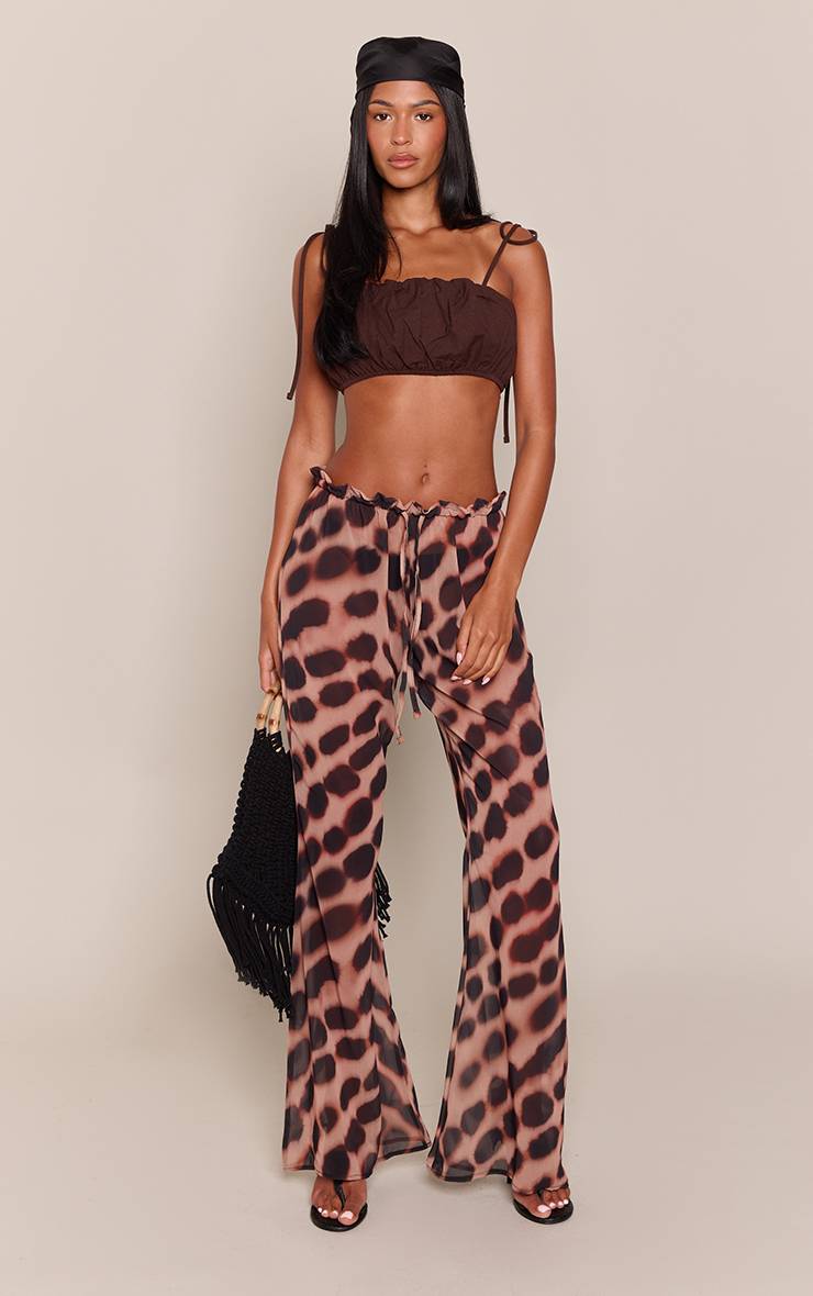 Marron Pantalon Fluide Large En Mousseline Imprimé Animal Tall