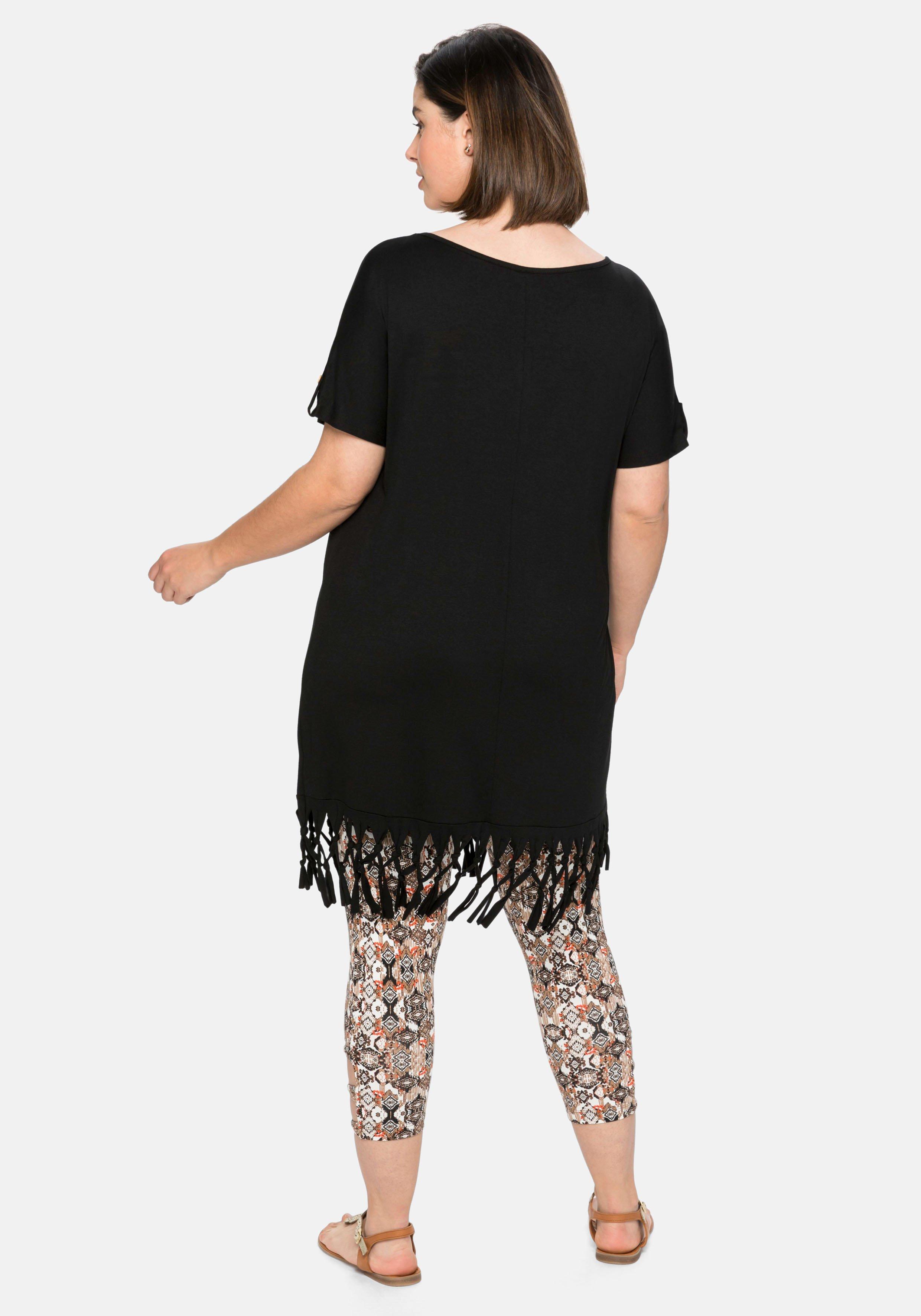 Strandshirt in Longform, mit Fransen am Saum