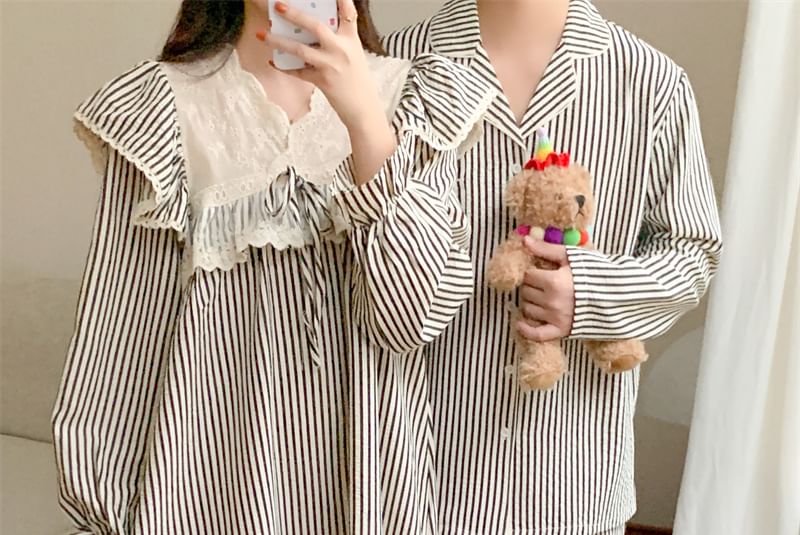 Sadelle - Bijpassende gestreepte pyjamatop / broek / jurk / set voor koppels