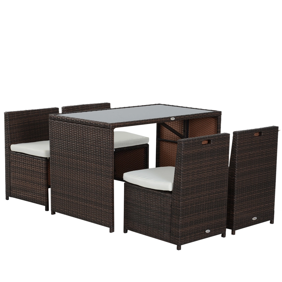 Outsunny Polyrattan Garnitur als 5-teiliges Set braun, cremeweiß