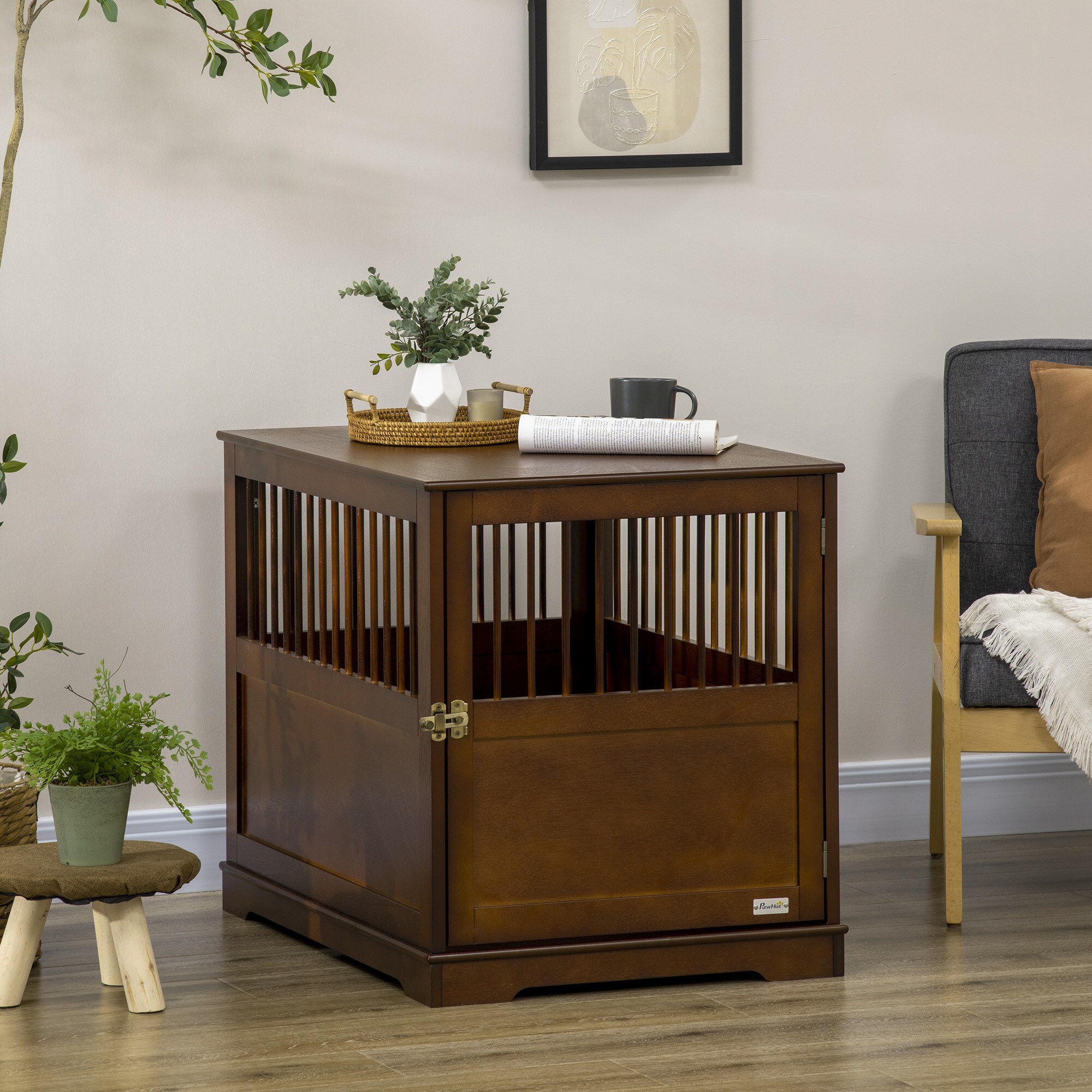 PawHut Hundekäfig mit Holzdesign braun 80,5L x 59,5B x 67,5H cm