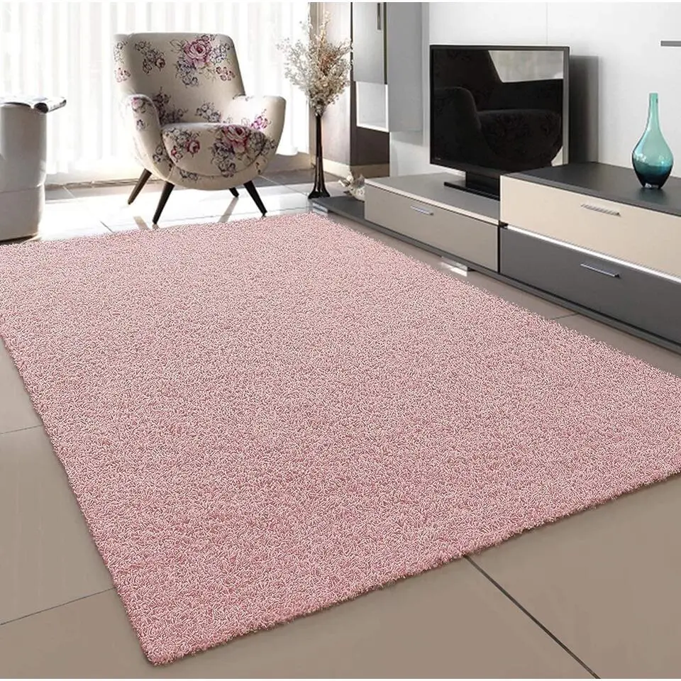 Loca Shaggy Vloerkleed – Modern Uni Effen – Roze Hoogpolig & Zacht - 160x230 CM
