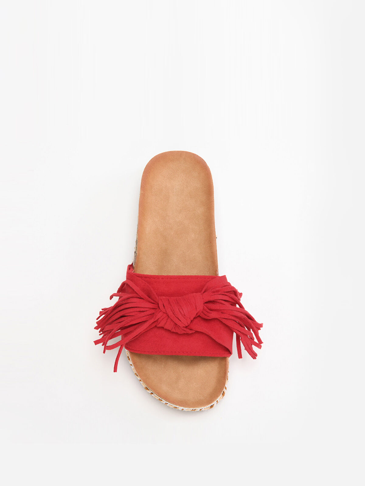 Mules à motif ethnique avec noeud et pompon- Rouge