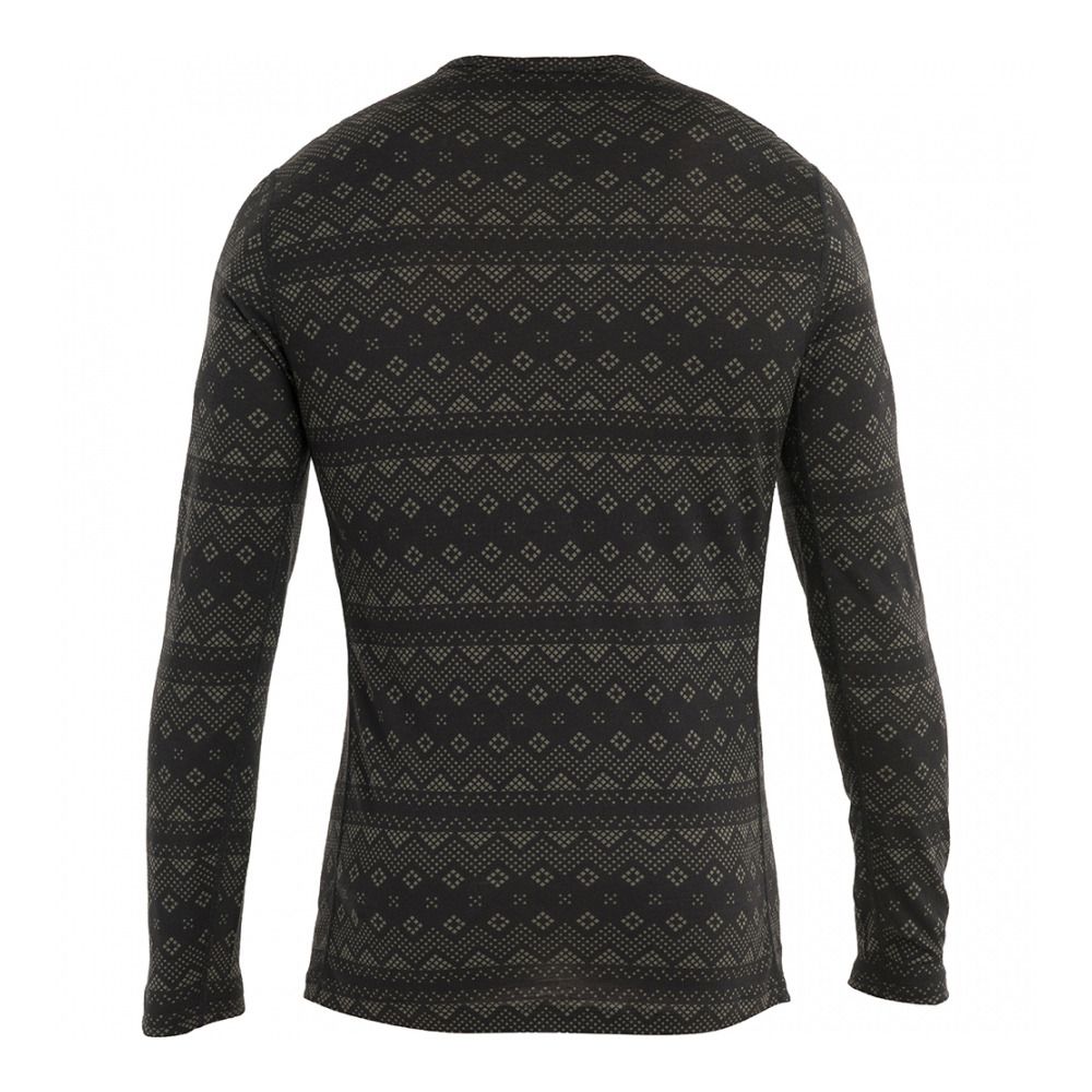 Icebreaker 200 OASIS CREWE FIRST SNOW - Sous-couche Homme black/loden/aop