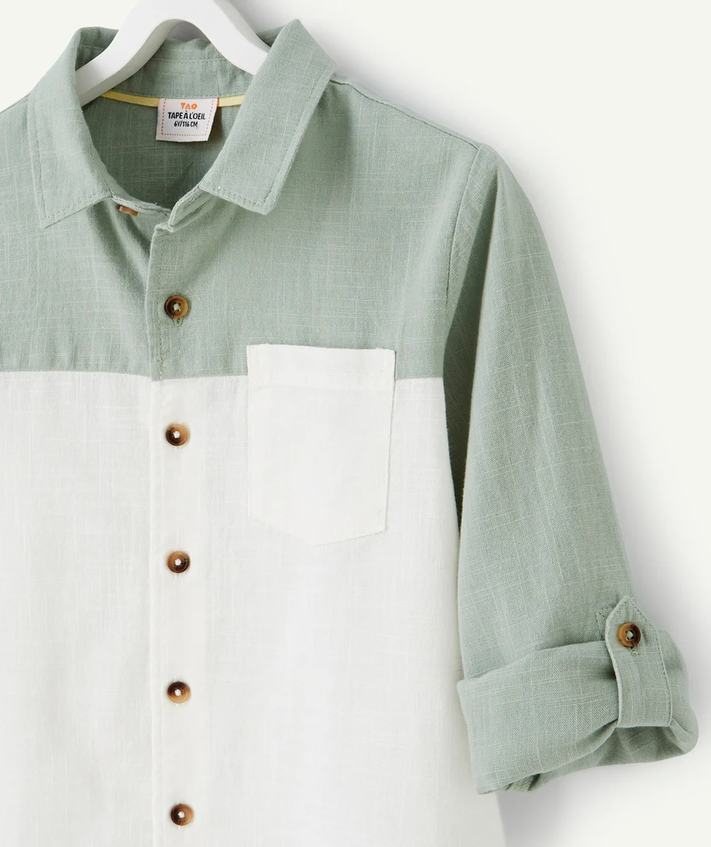 CHEMISE GARÇON EN COTON BLANC ET VERT