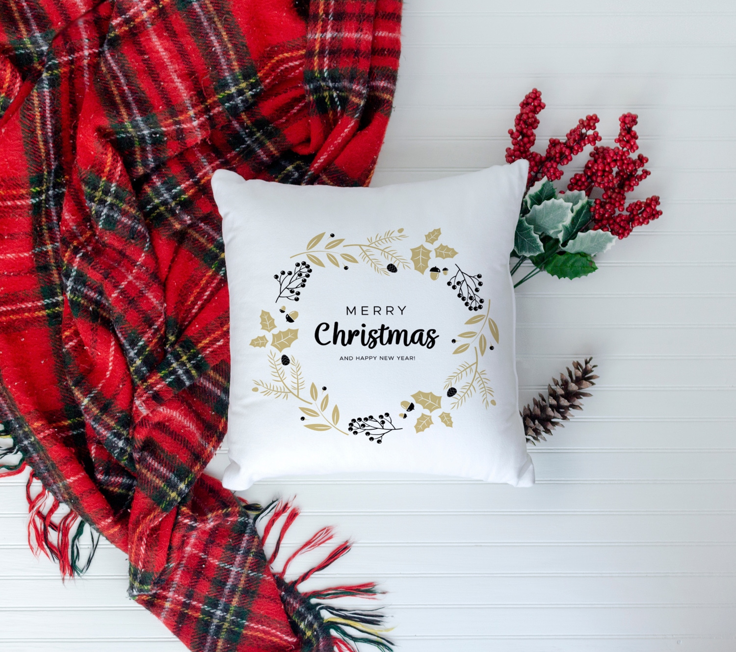 queence Dekokissen »Carolina« Kissenhülle,Merry Christmas,Weiss,Weihnachtsmotiv,Festlich,Winterlich
