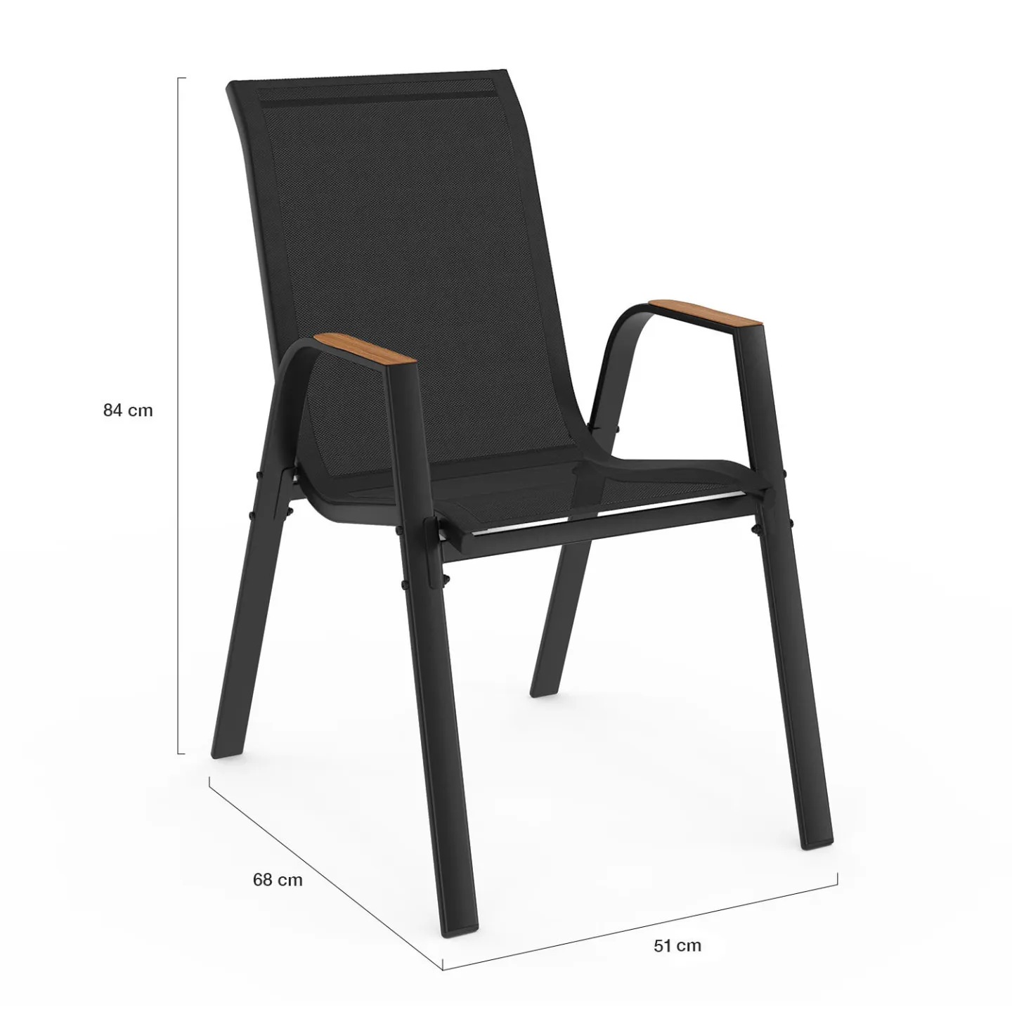 Salon de jardin NOUMEA table 240 cm plateau effet bois et 10 chaises empilables noir et bois