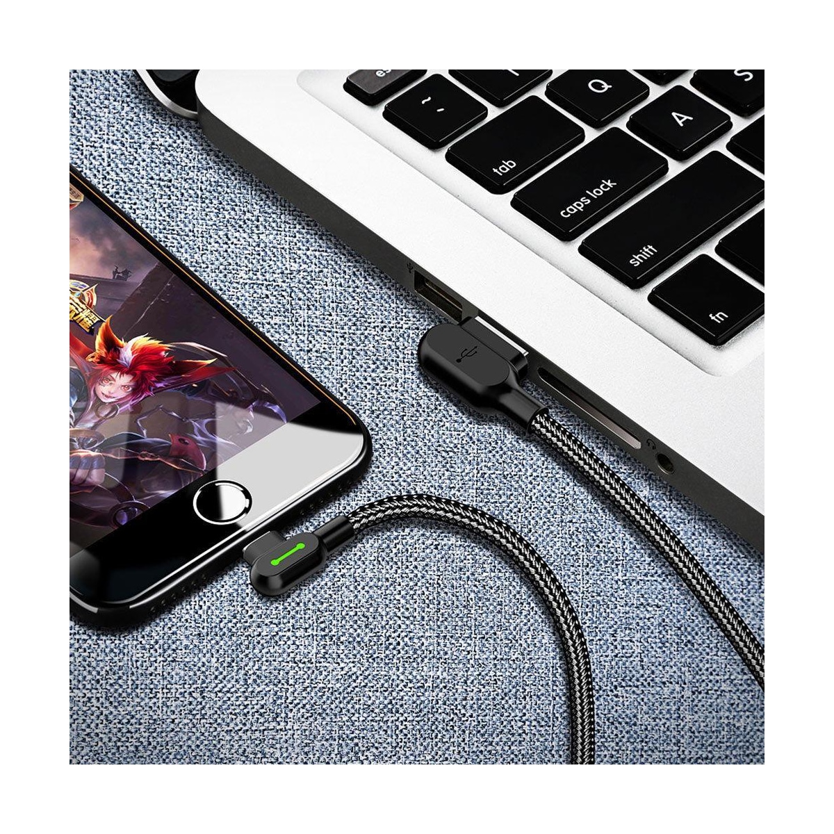 McDodo CA-4679-vinklet lyn (ikke MFI) til vinklet USB en kabel for synkronisering og rask lading, med LED, svart, 3M