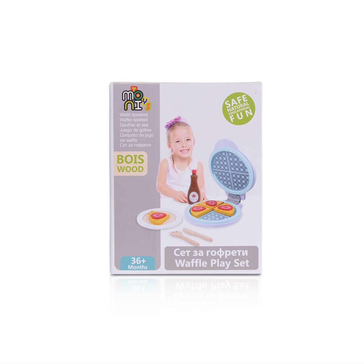 Moni Spielzeug Waffeleisen Holz 4334 Waffelstücke Holzmesser Gabel Teller Sirup bunt