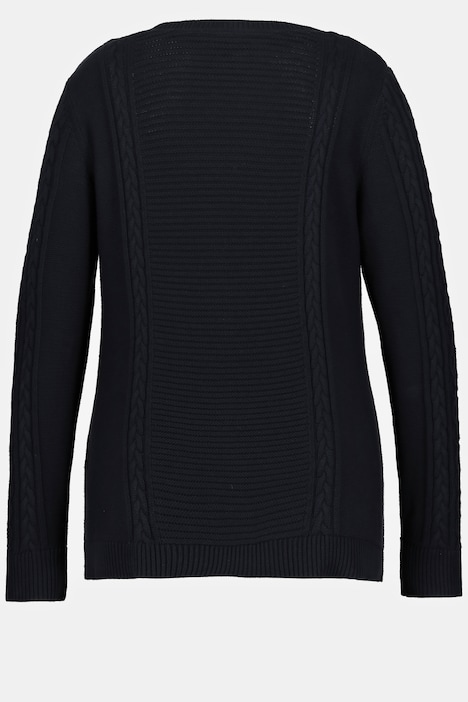 Bellieva-Pullover, Zopfmuster, Rundhals, Langarm, GOTS