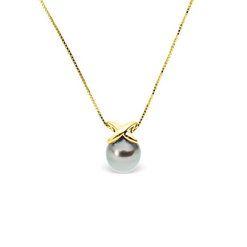 Collier Ras du cou Femme en Or Jaune 375/1000 et Perle de Tahiti