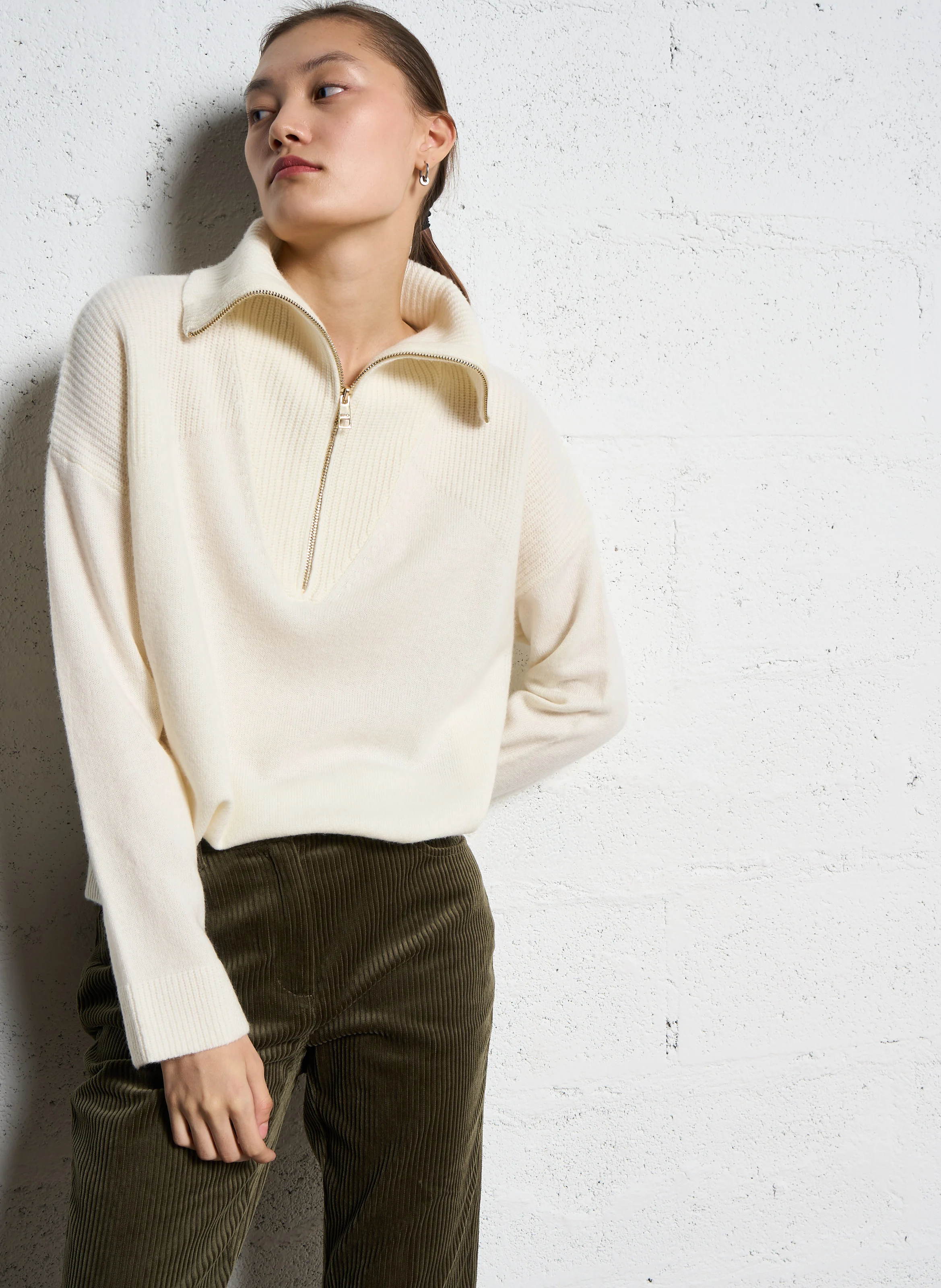 Pull zippé en laine | Blanc