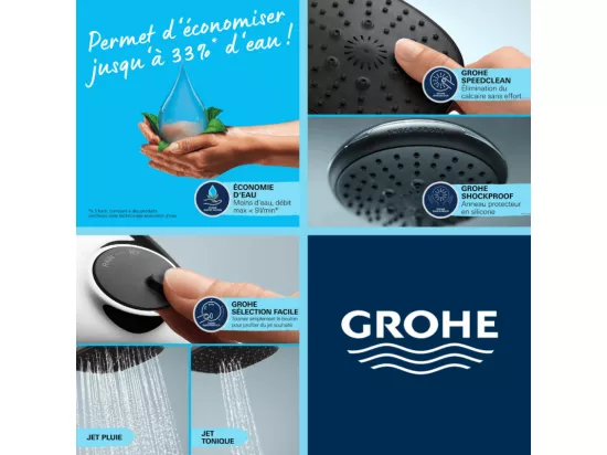 Pommeau de douche GROHE Quickfix Vitalio Start 110 2 jets avec barre + microfibre