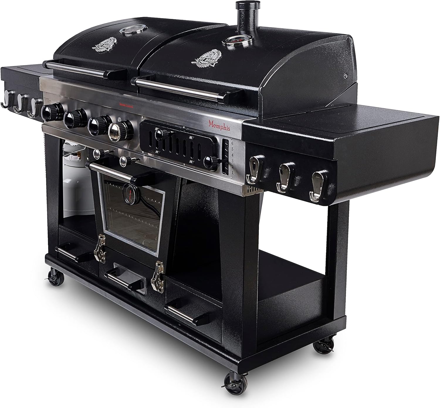 Pit Boss Memphis Ultimate 4-in-1 Kombigrill, schwarz, Stahl/Gusseisen, Smoker, Gas- und Holzkohlegrill