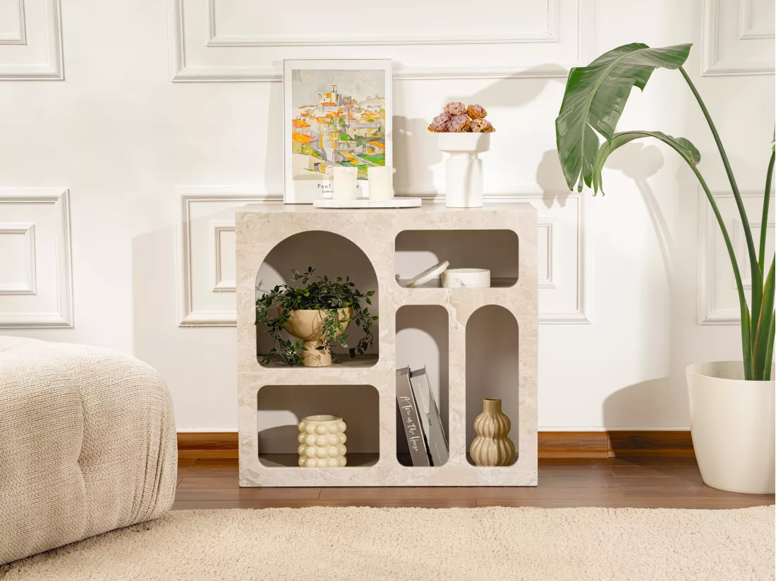 Console avec 5 niches - Effet marbre beige - LUELA