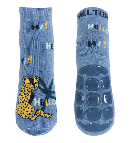 Melton Socken m. Anti-Rutsch - Auf geht's - Denim Blue