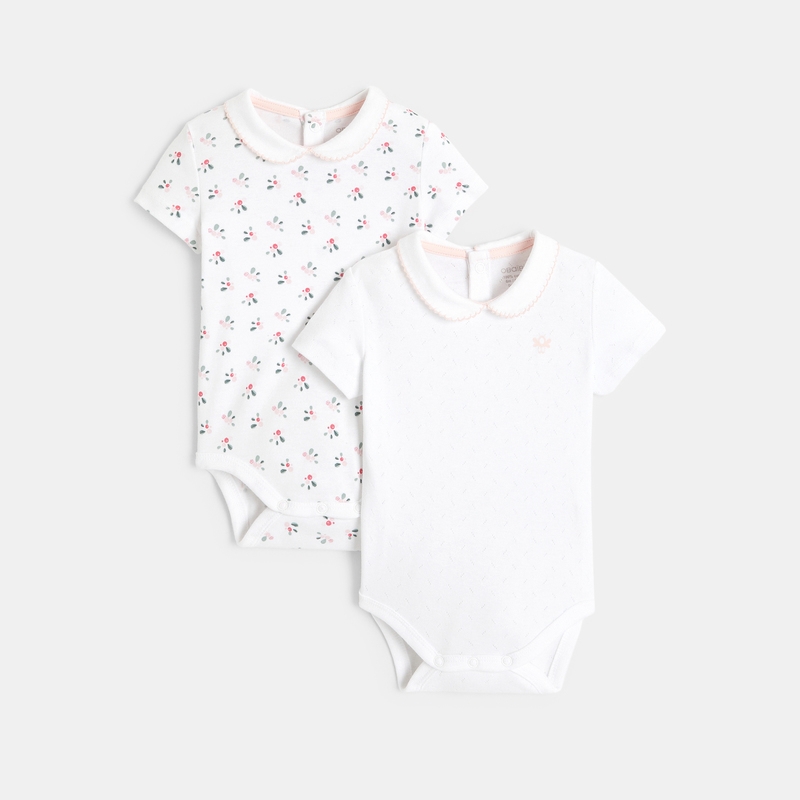 Body cerises en coton pointelle (lot de 2) blanc naissance