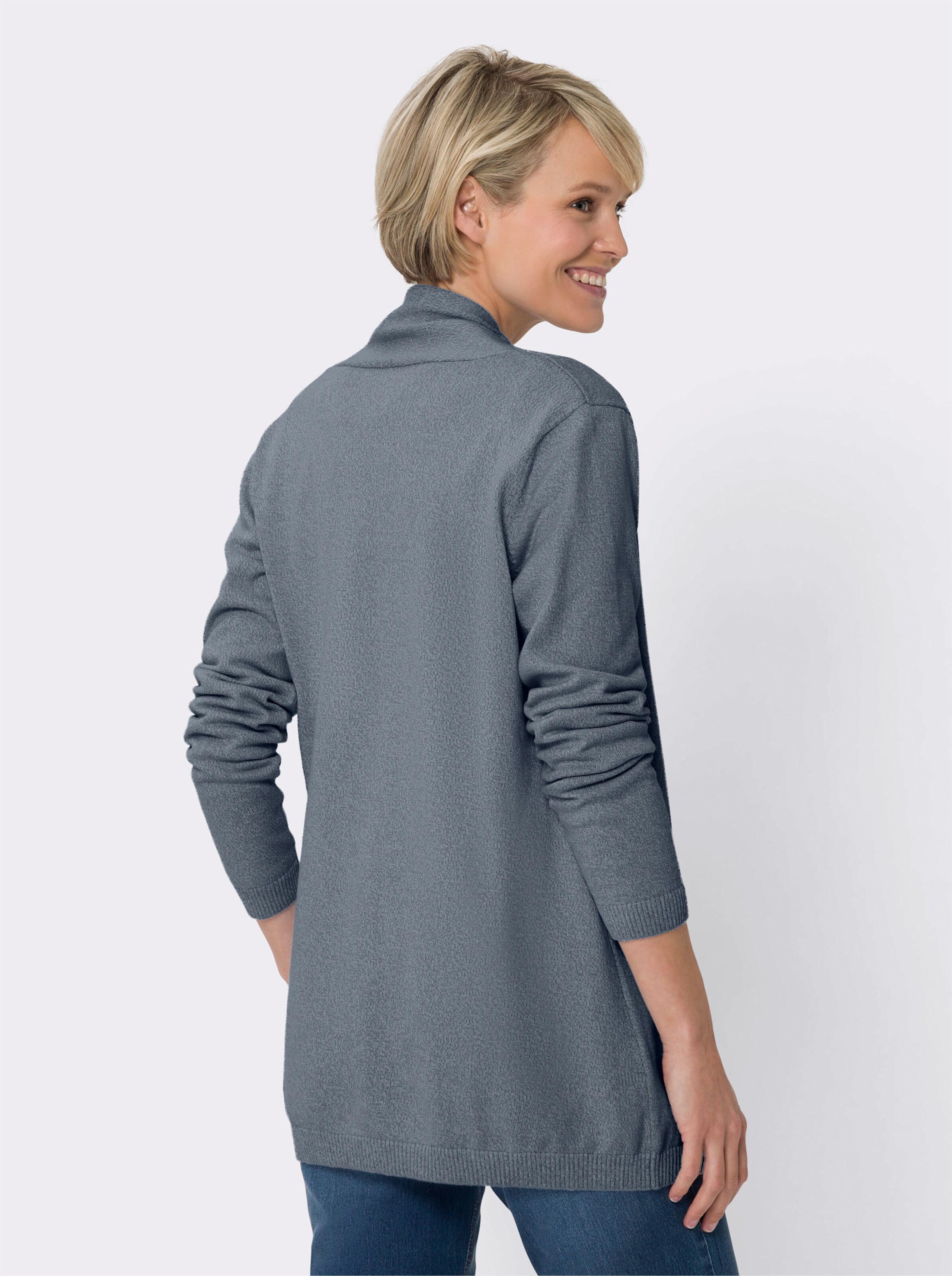 Longstrickjacke in offener Form