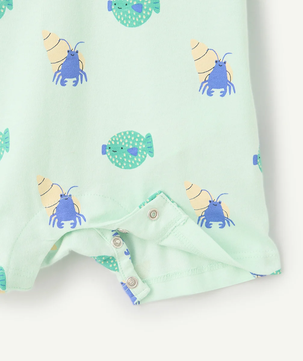 dors bien bébé garçon en coton bio vert pastel imprimé animaux marins