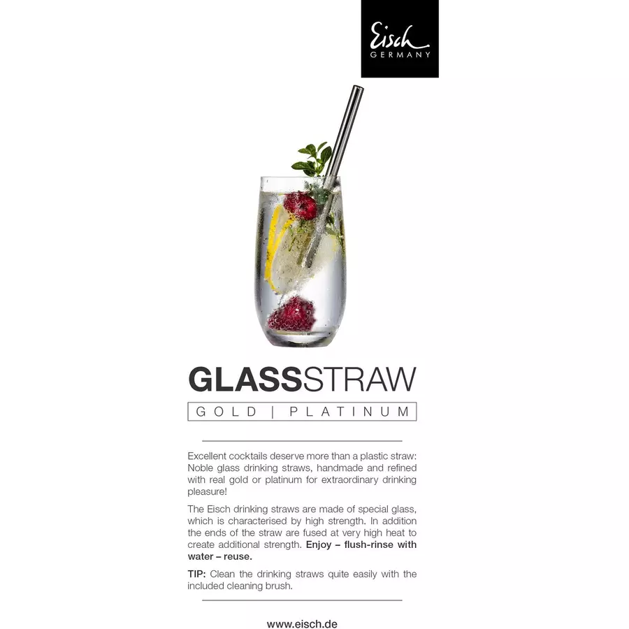 Eisch Glas-Trinkhalm Gentleman 20 cm platin