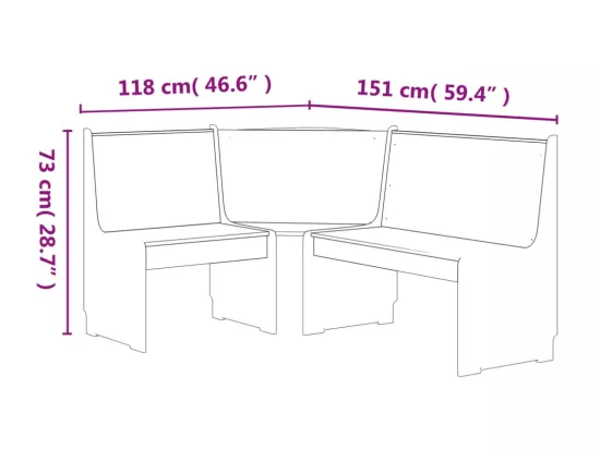 Banc d'angle REINE 151 cm blanc bois de pin solide