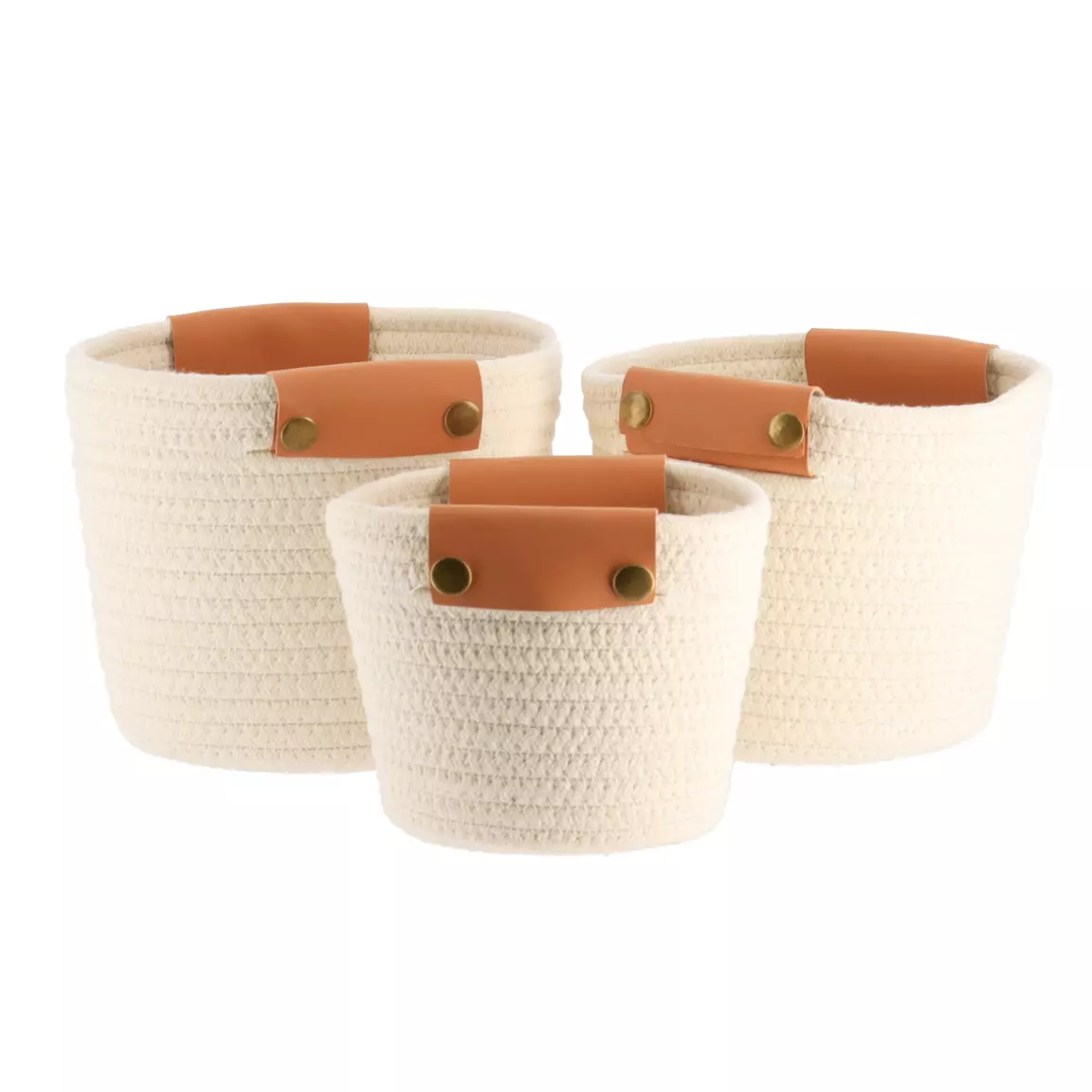 Lot de 3 paniers de rangement (H19 cm) Similicuire Blanc