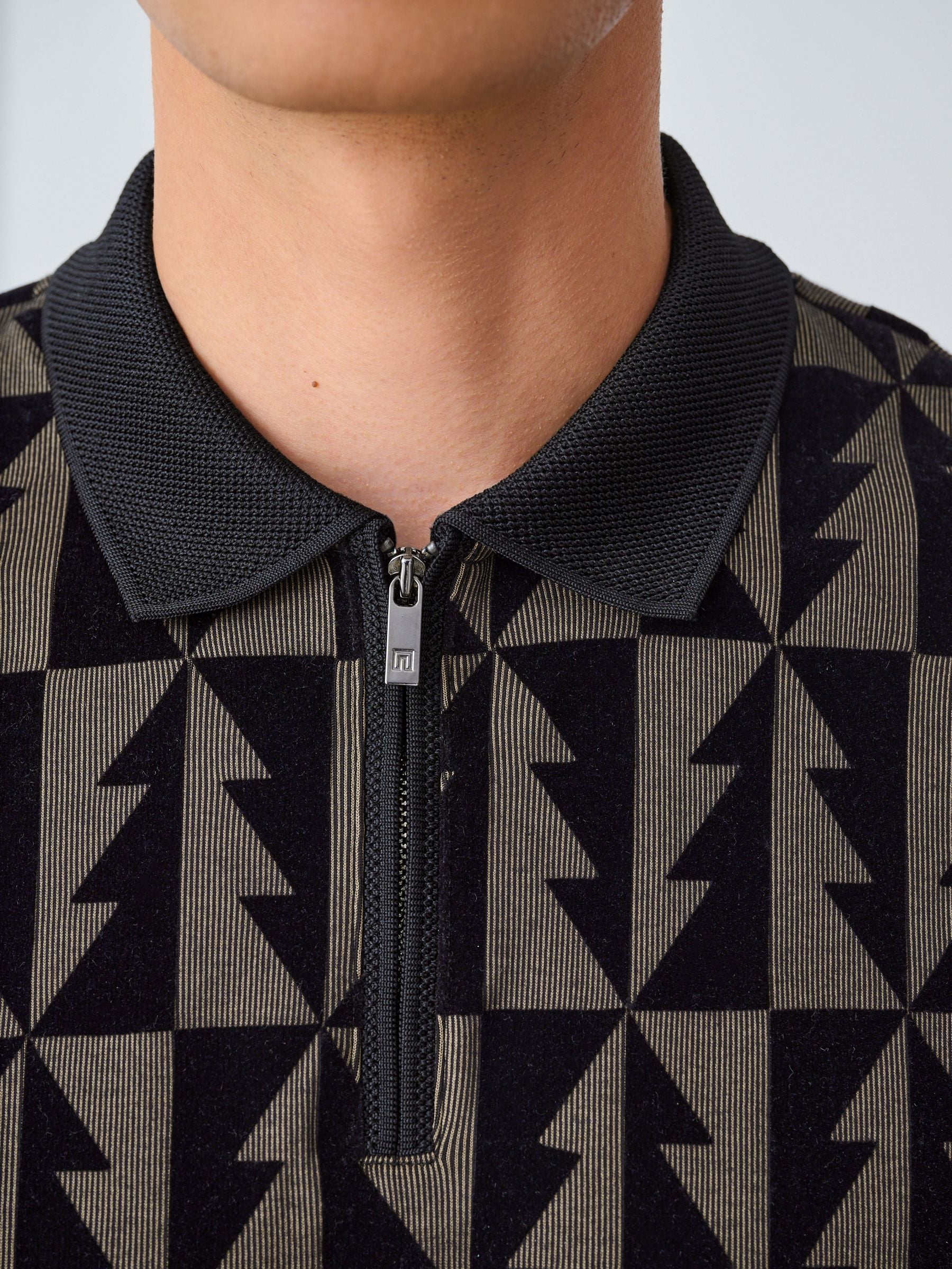 Zwart/goud kerstboom - Kwart poloshirt met gevlokte ritssluiting